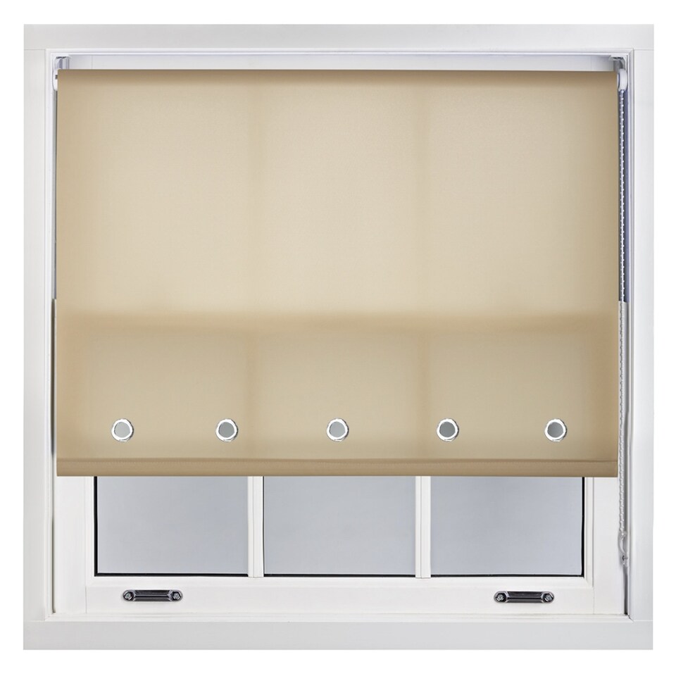 image 1 of FURNISHED Roller Blinds Daylight Round Eyelet Light Filtering Easy Fit Trimmable Window Blind | Brown | Cappuccino | (W) 220cm x (L) 165cm