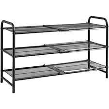 Yaheetech 3-Tier Expandable Iron Mesh Wire Shoe Rack-Black | Black | Black | 50-85 cm W × 30 cm D × 51.5 cm H | 1