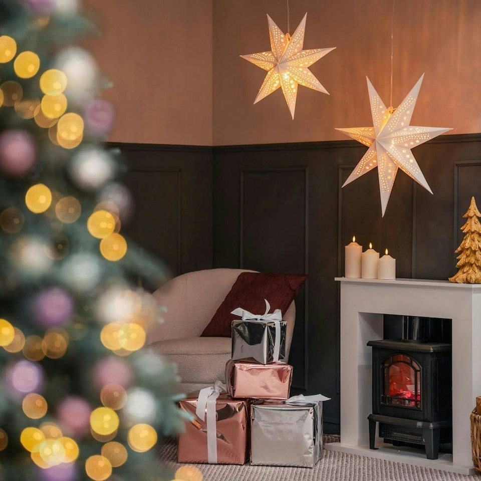 image 1 of ValueLights Christmas 45cm White Velvet Star Plug In Lit Tree Topper Or Wall Light