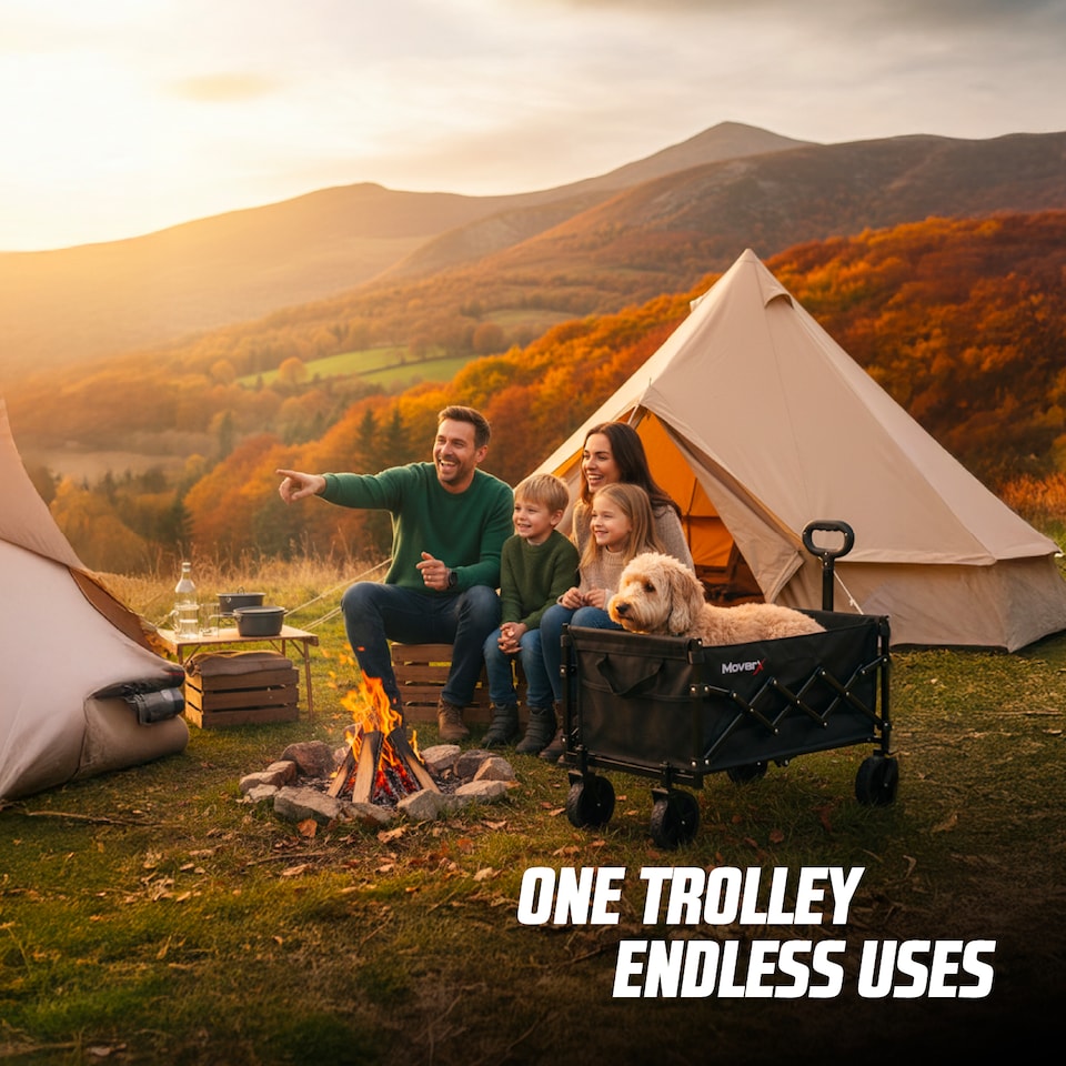 image 1 of MoverX 70L Folding Camping Trolley, Festival Wagon, Portable Garden Cart, Beach, Outdoor