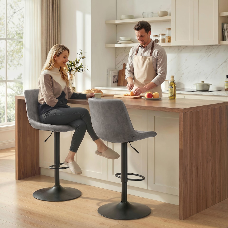 image 1 of HOMCOM Bar Stools Set of 2 Adjustable Swivel Bar Chairs with Backrest Grey
