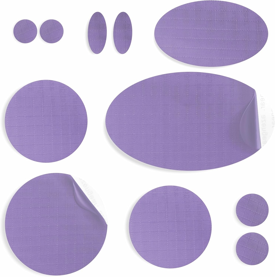 image 1 of aZengear Repair Patches for Jackets, Tent, Shoe, Gear - Waterproof, Self-Adhesive, Tear-Cold-Heat-Resistant (11 Pieces, Lilac)