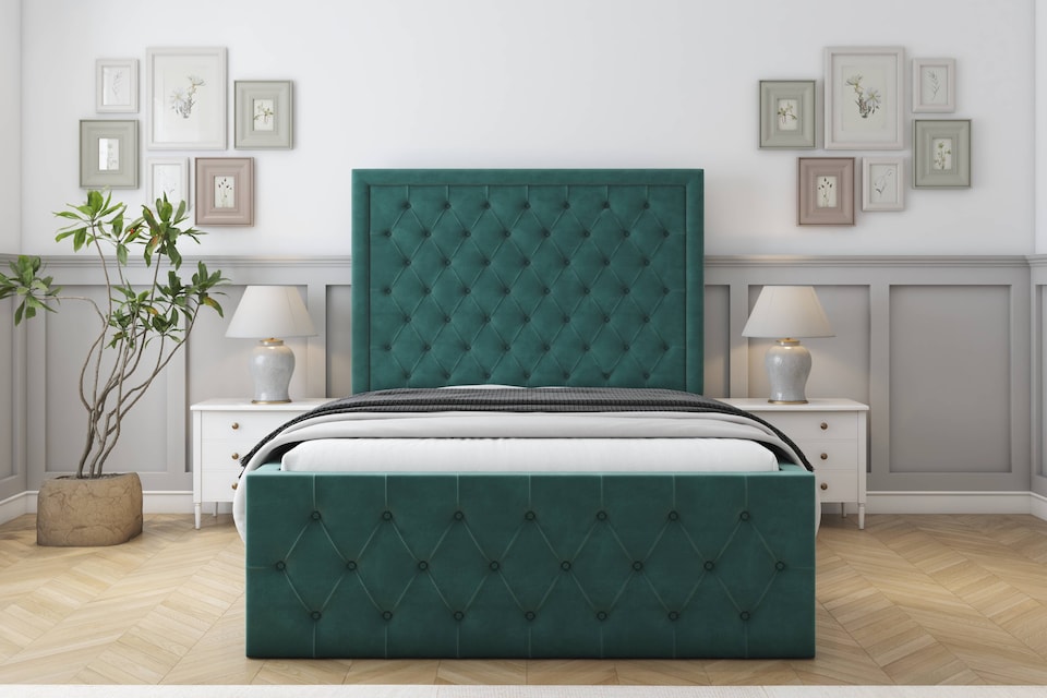 image 1 of Sloomy Vienna Emerald Plush Special Bed Frame. With 50" Upholstered Headboard 2'6 Small Single