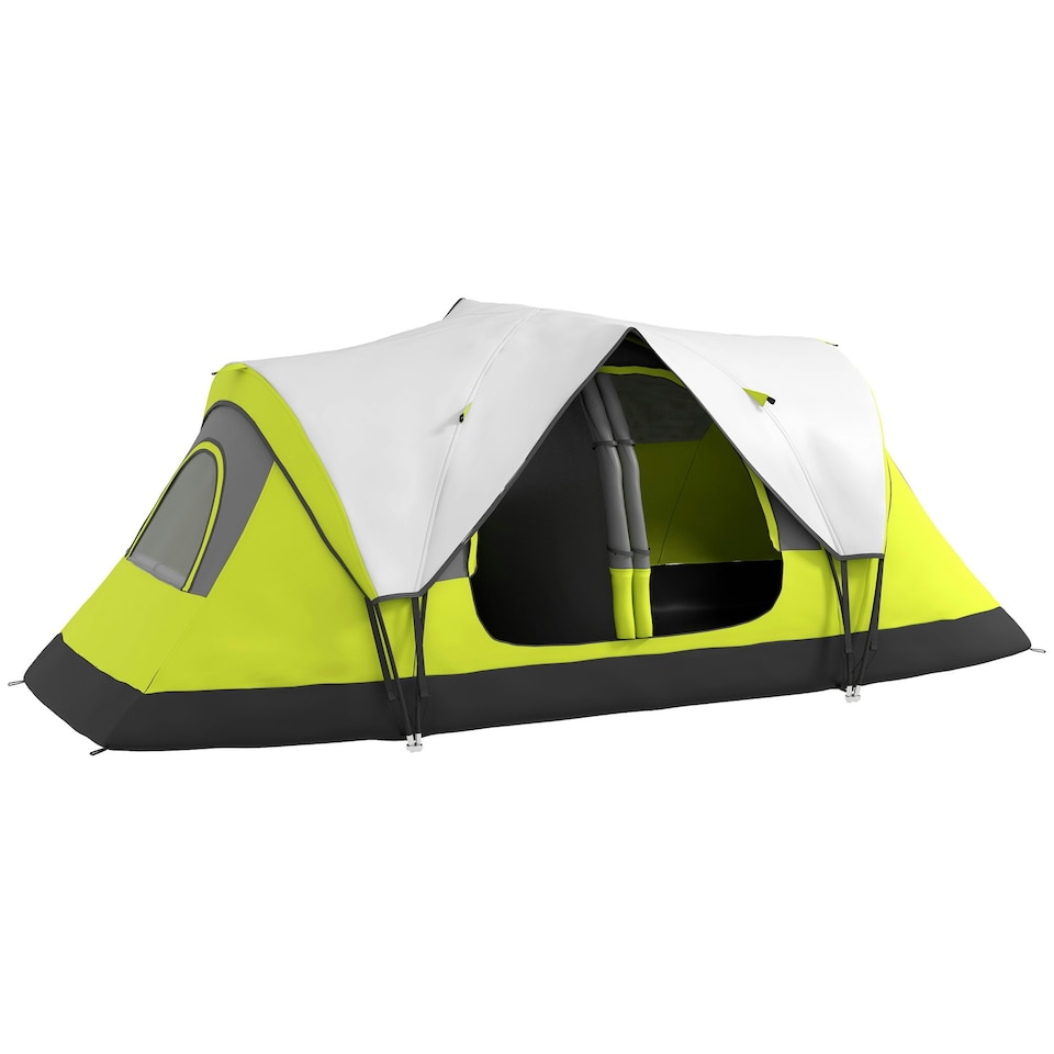image 1 of Outsunny 2 Room Camping Tent with Waterproof Rainfly & Screen Panels Yellow | Yellow