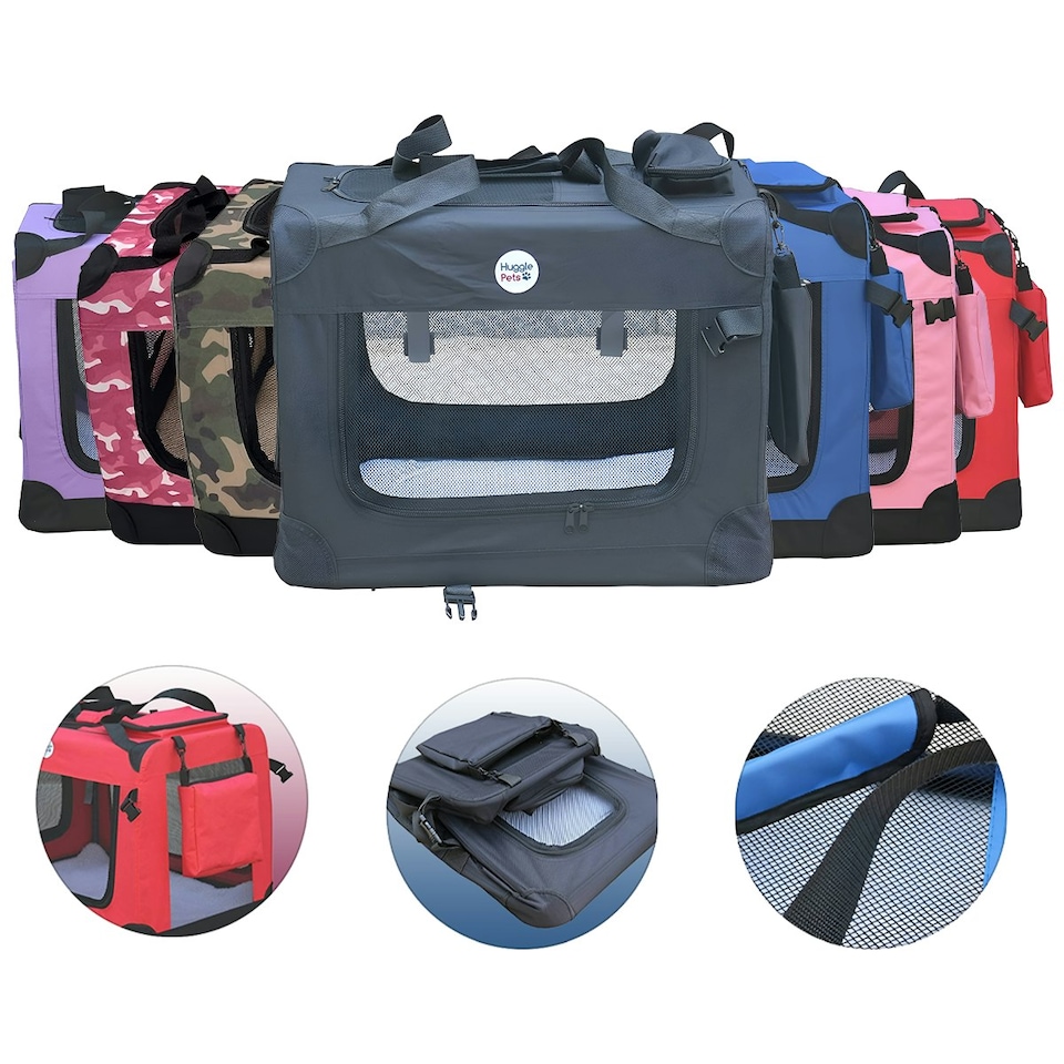 image 1 of HugglePets Fabric Crate Foldable Pet Carrier Red | S