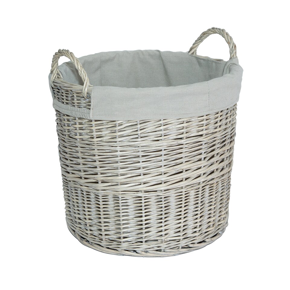 image 1 of Wickerfield Round Wicker Laundry and Storage Basket with Handles and Removable Liner