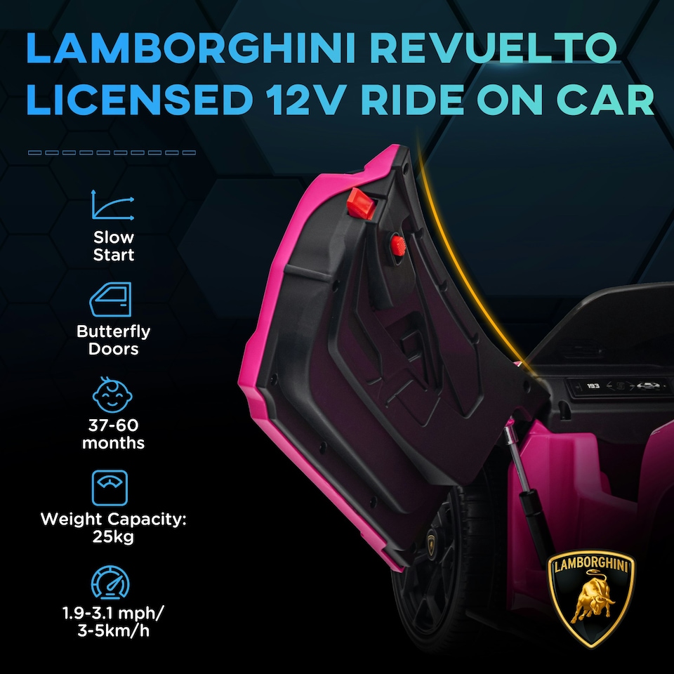 image 1 of AIYAPLAY Lamborghini Revuelto Licensed Ride On Car, with Suspension, Pink