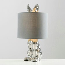 ValueLights Pair Of Modern Chrome Ceramic Rabbit Hare Table Lamps With Grey Shades