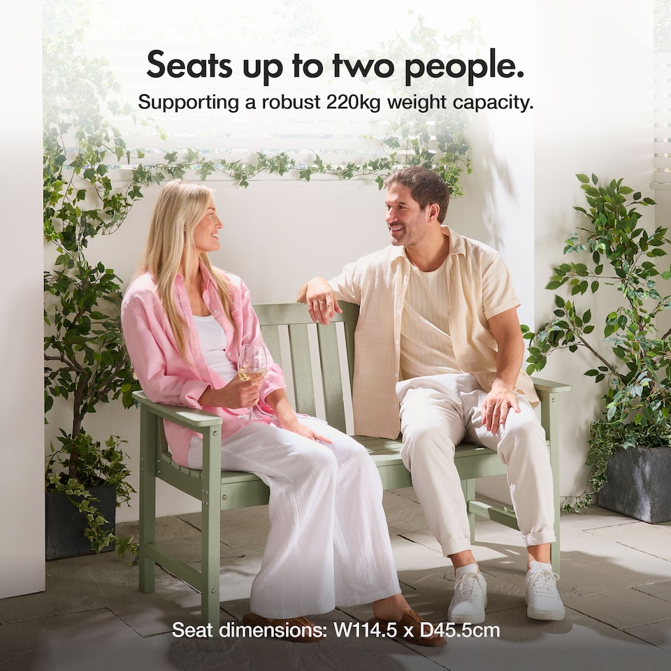 image 1 of Vonhaus Westport Sage Green Garden Bench 2 Seater HDPE