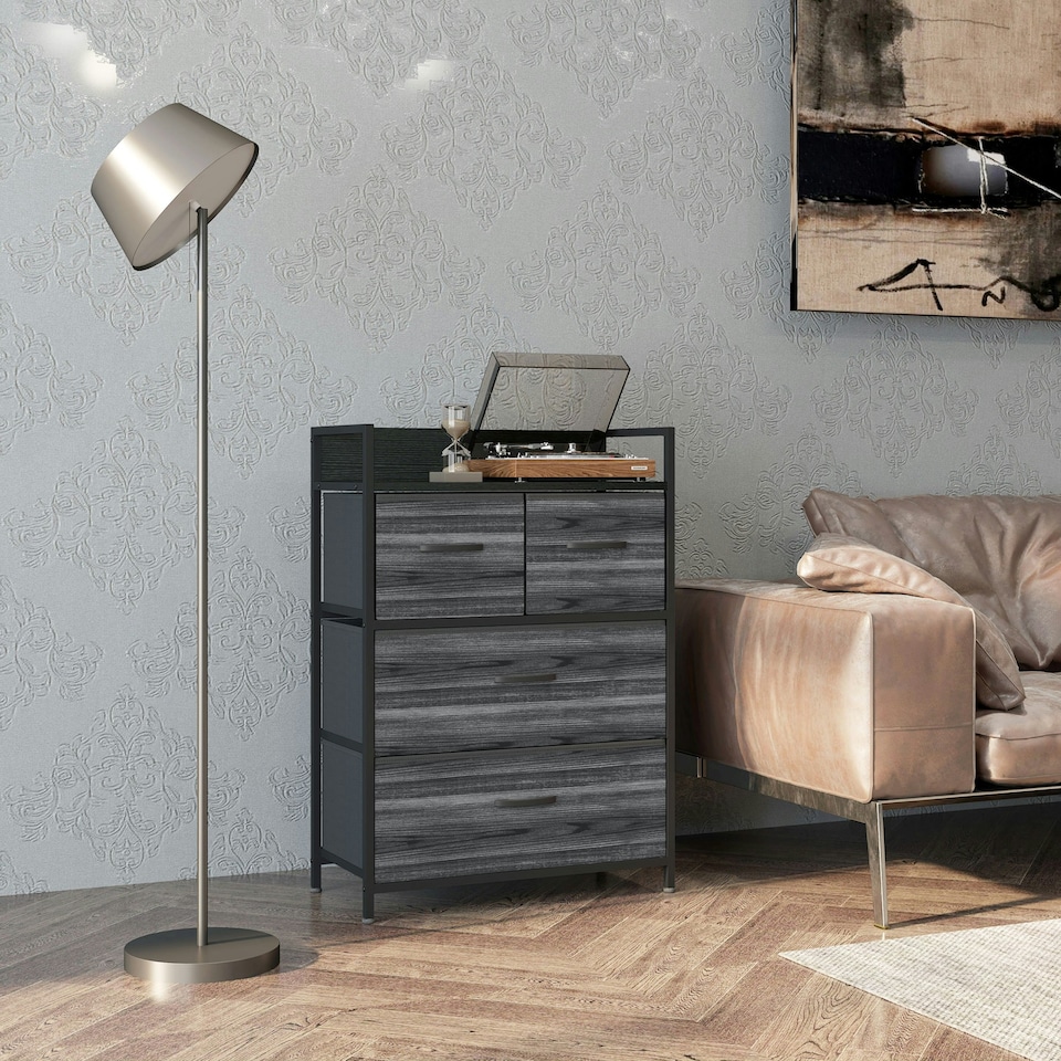 image 1 of HOMCOM Bedroom Chest of Drawers 4 Drawer Dresser w/ Shelf, Black Black