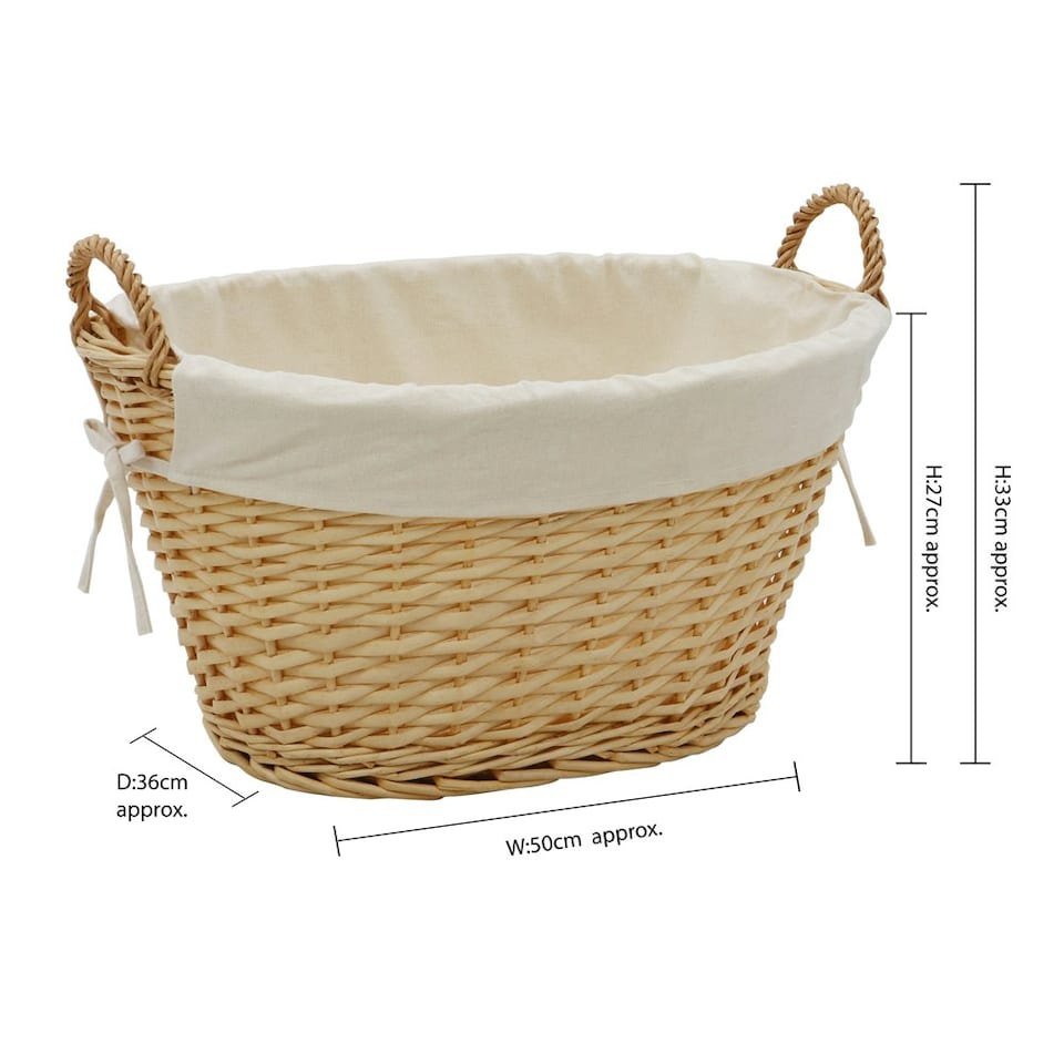 image 1 of JVL Hand Woven Acacia Oval Laundry Willow Storage Basket with Lining, Honey Finish Brown