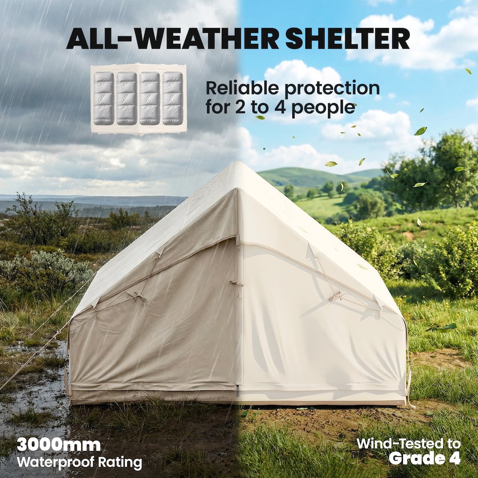 image 1 of Outsunny Inflatable Tent Waterproof for 2-4 Person | Cream | Beige | 300 x 210 x 190 cm