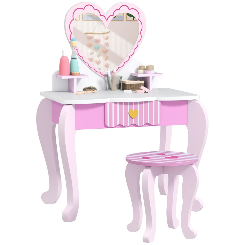 image 1 of AIYAPLAY Kids Dressing Table Set, Two-Piece Children Vanity Table with Stool | Pink