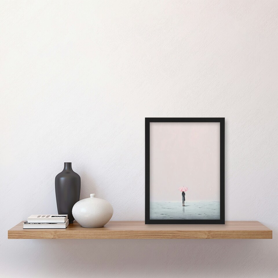 image 1 of Alone No 1 Minimalist Soft Pastel Peaceful Black Framed Wall Art Print A4