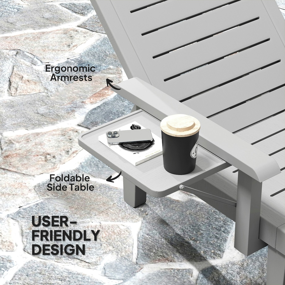 image 1 of Outsunny Set of 2 Resin Reclining Sun Loungers for Garden Grey | Light Grey