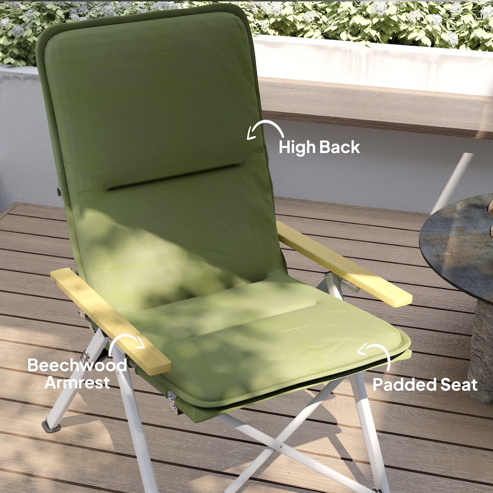 image 1 of Outsunny Portable Camping Chair for Adults, High Back Folding Chair with Padded Seat and Carry Bag, Outdoor Recliner for Hiking, Fishing, Beach and Picnic, Green