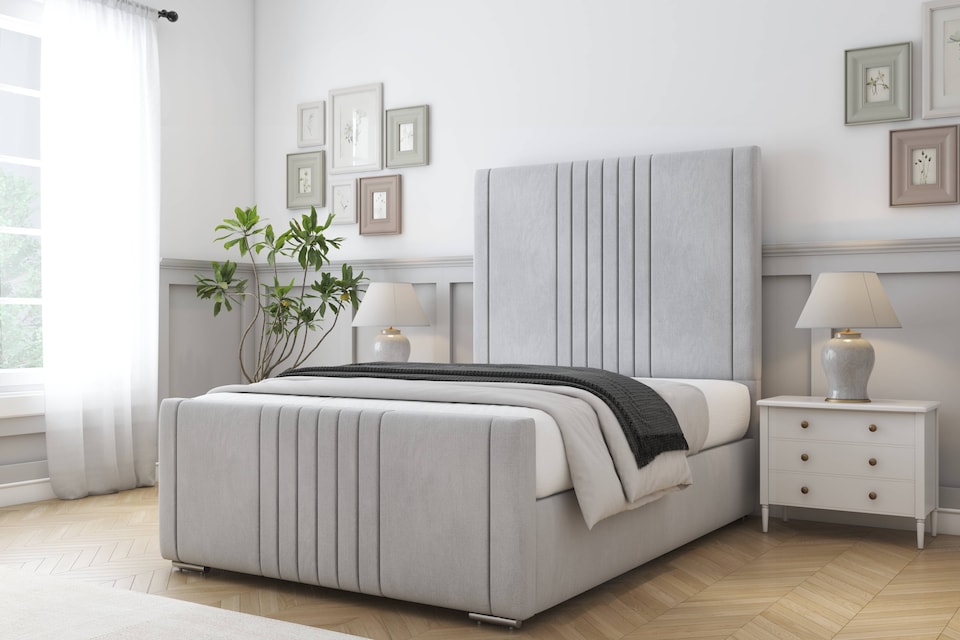 image 1 of Sloomy Harrington Silver Naples Bed Frame With Mattress With 50" Upholstered Headboard 5' King