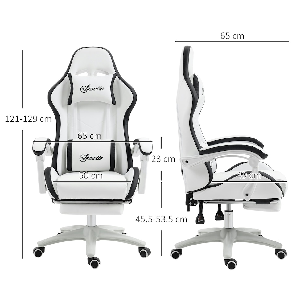 image 1 of Vinsetto Racing Style Gaming Chair with Reclining Function, White and Black