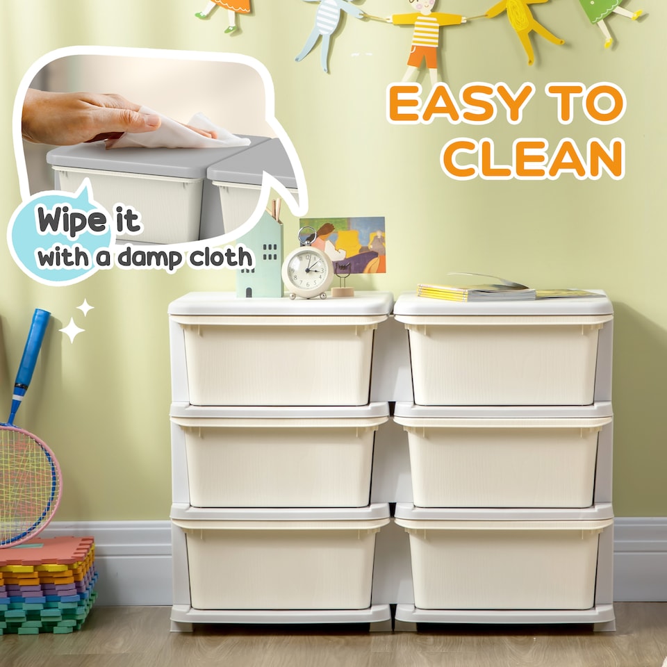 image 1 of HOMCOM Kids Storage Units with Drawers Chest Dresser Tower | Cream | 75 x 37 x 56.5cm