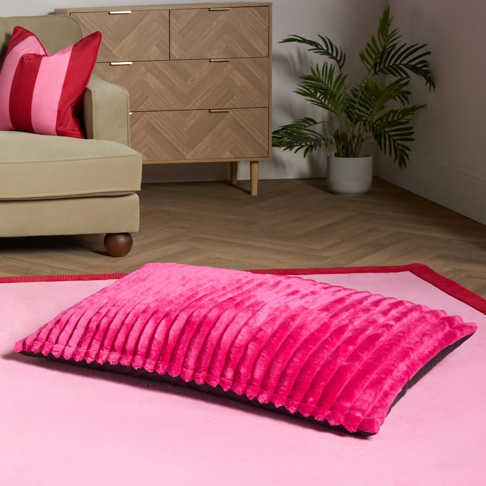 image 1 of OHS Ribbed Fleece Rectangular Soft Warm Cosy Plump Plush Pet Dog Cat Cushion Bed, 80x60cm Pink | Bright Pink | L
