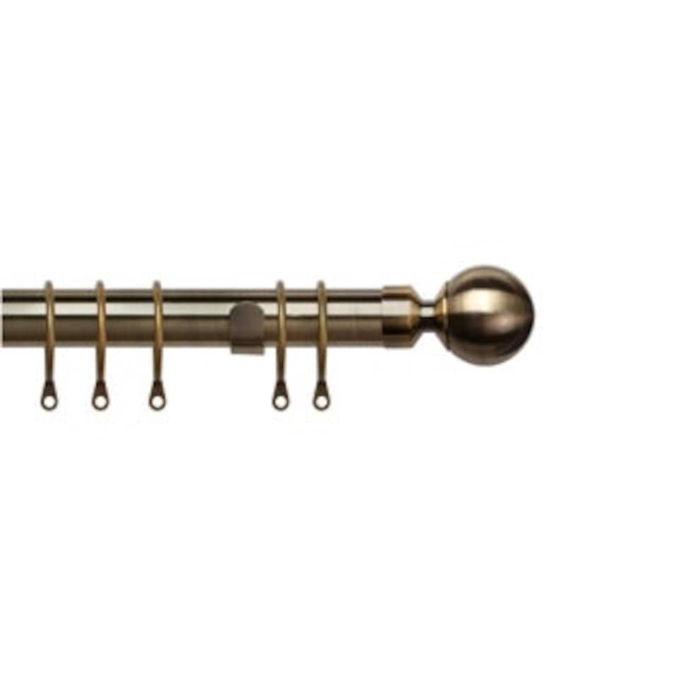 image 1 of 35mm Fixed Length Metal Curtain Pole Set Antique Brass Ball Finial 190cm | Bronze | Bronze