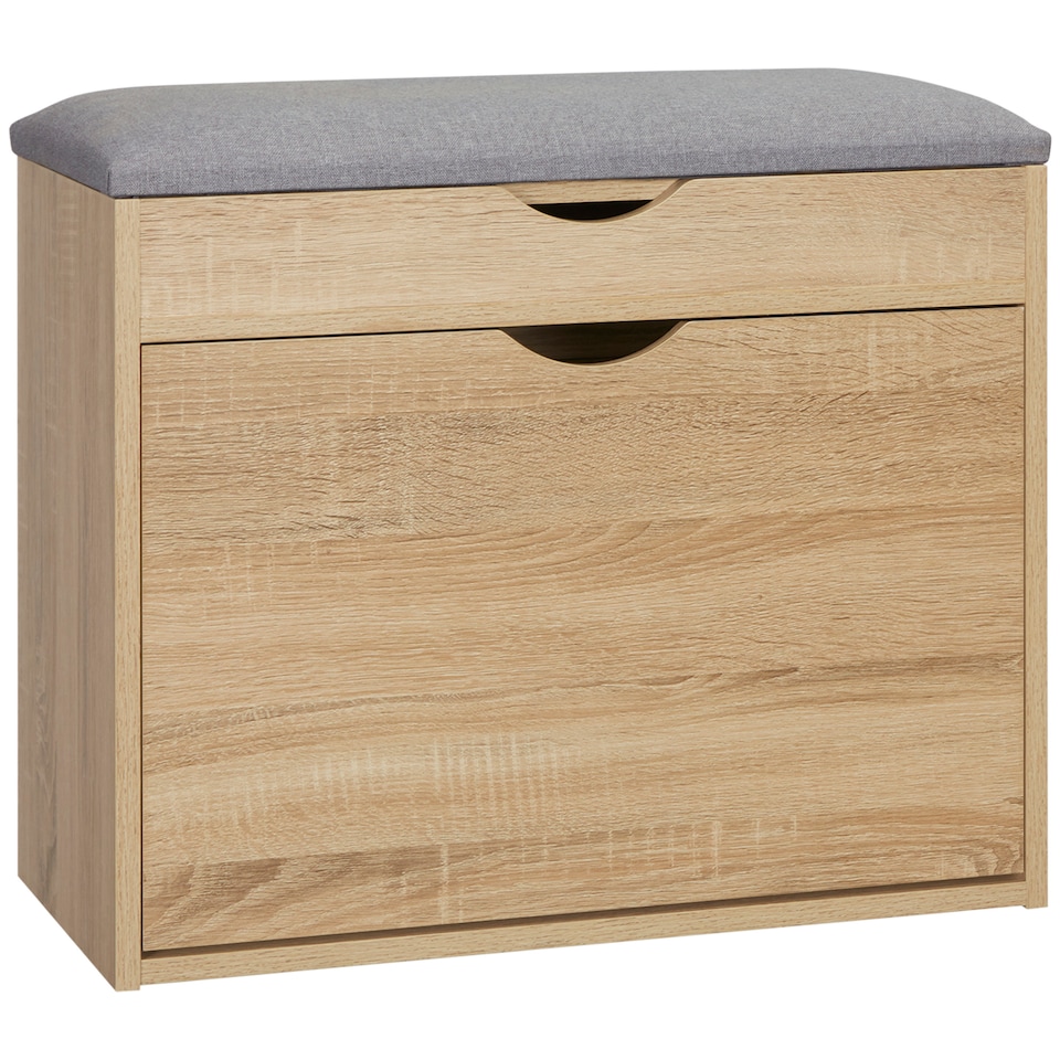 image 1 of HOMCOM Entryway Shoe Bench with Cushion Storage Cabinet for Living Room Natural