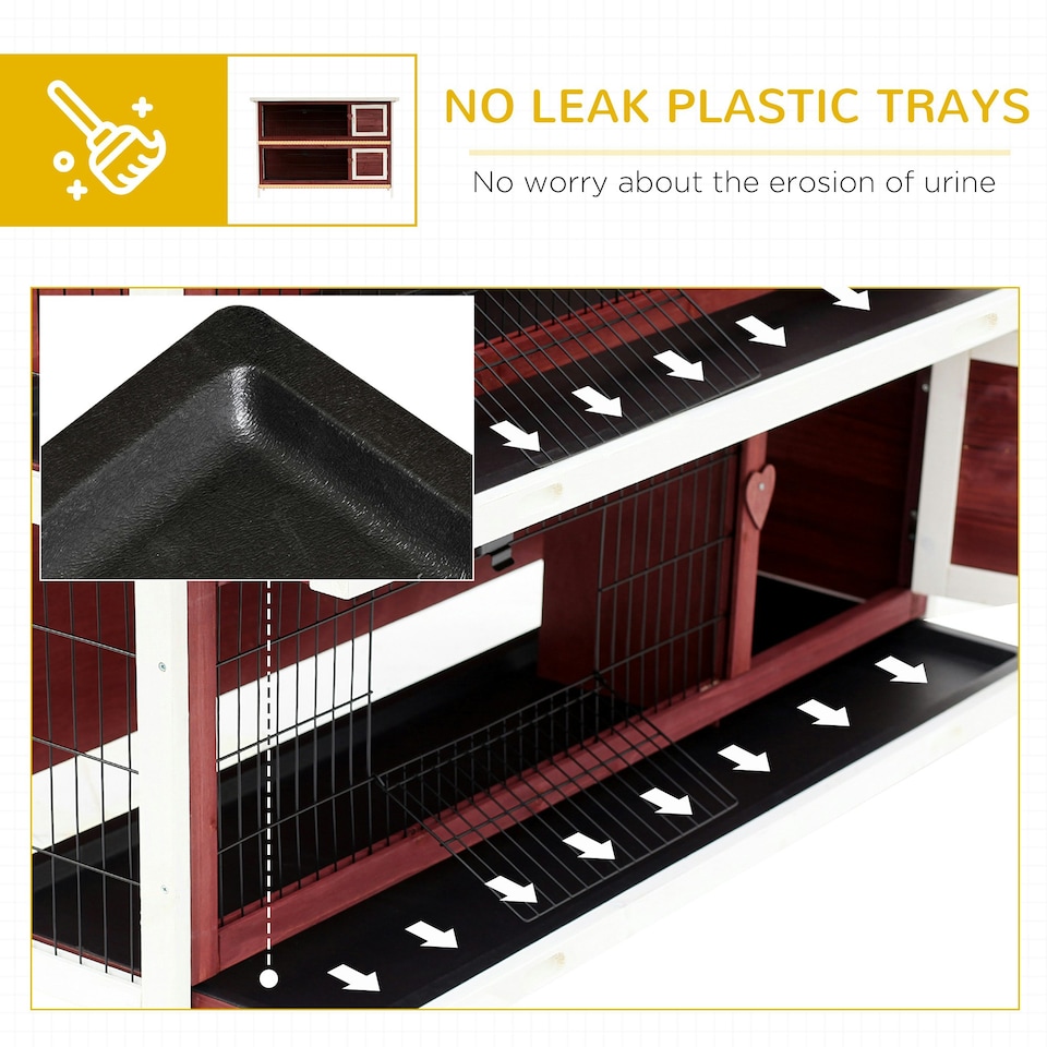 image 1 of PawHut Rabbit Hutch, Guinea Pig Cage 2-Tier Bunny House w/ No-Leak Trays