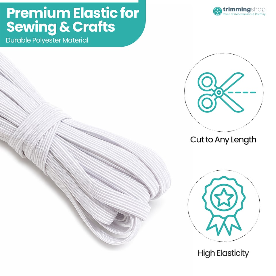 image 1 of 3mm White Flat Elastic Bands, DIY Crafts Dressmaking - 3 Metres