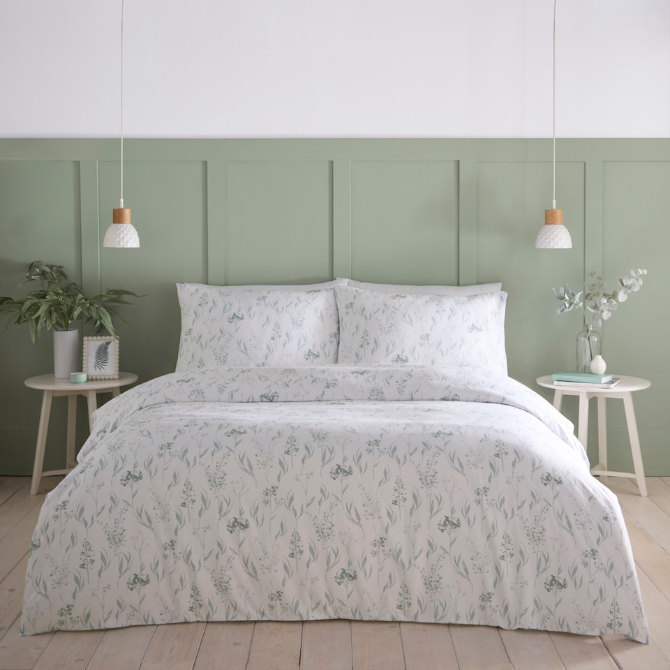 image 1 of Portfolio Home Wildflower Floral Bed Linen Bedding Duvet Cover Set With Pillowcase | Green | King