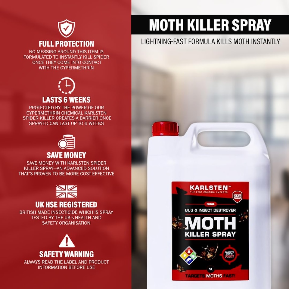 image 1 of Karlsten Moth Killer - Fast-Acting Carpet & Clothes Moth Treatment - Eliminates Moth Infestations Quickly- 5 Litre