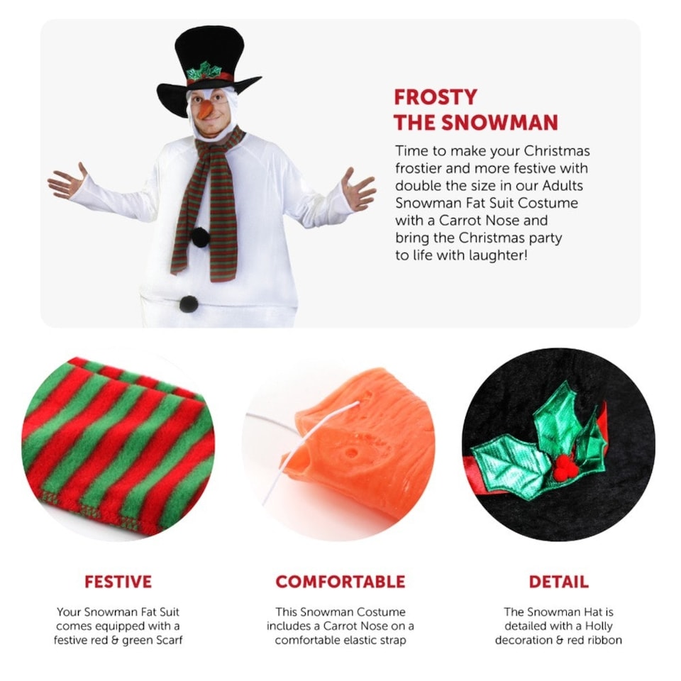 image 1 of Deluxe Snowman Fat Suit with Carrot Nose White | One Size