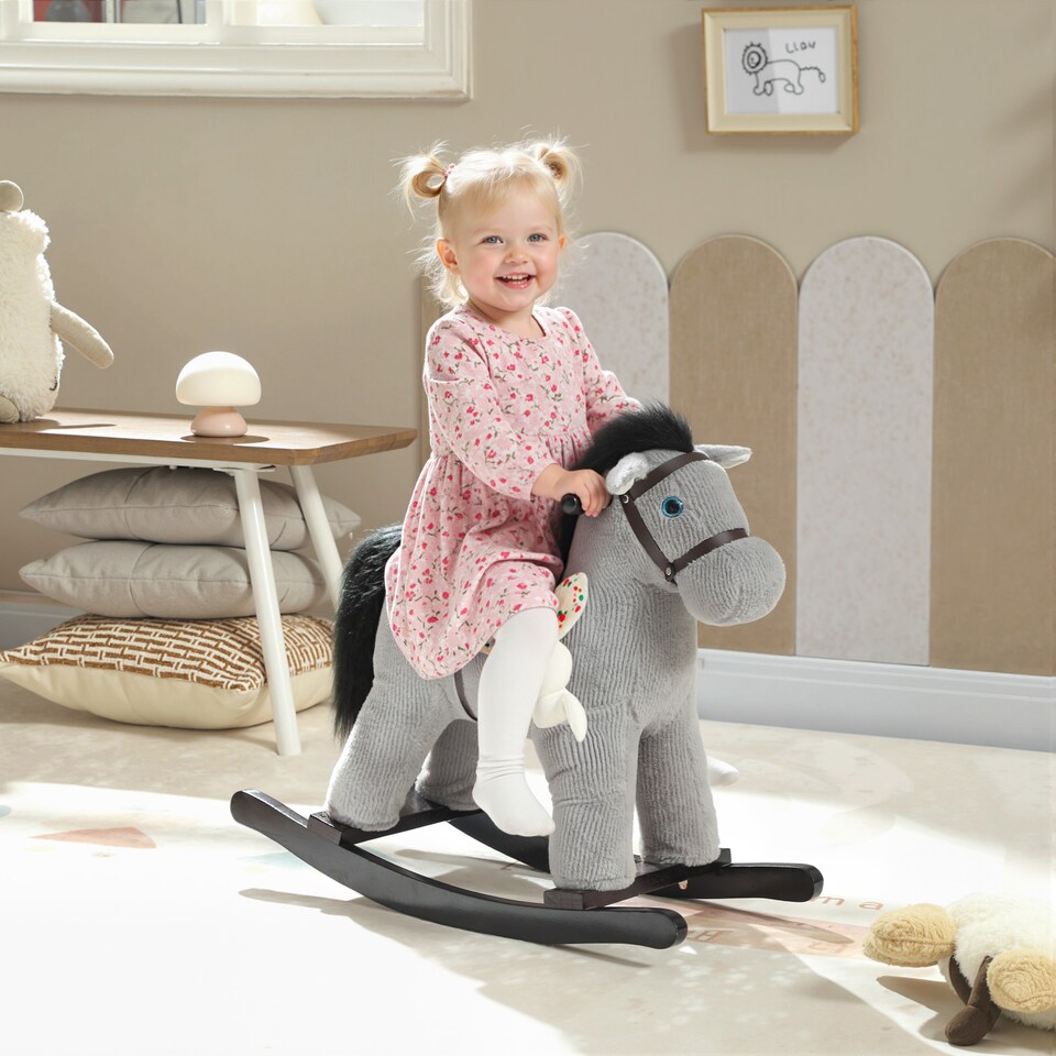 image 1 of AIYAPLAY Baby Rocking Horse, Toddler Animal Rocker for Kids Aged 2-5, Grey