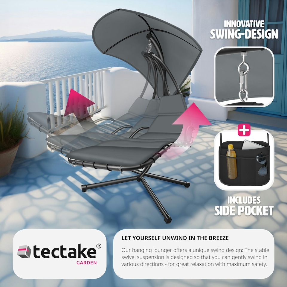 image 1 of Hanging Chair Elaria - large sun canopy with UV-protection, sturdy Grey