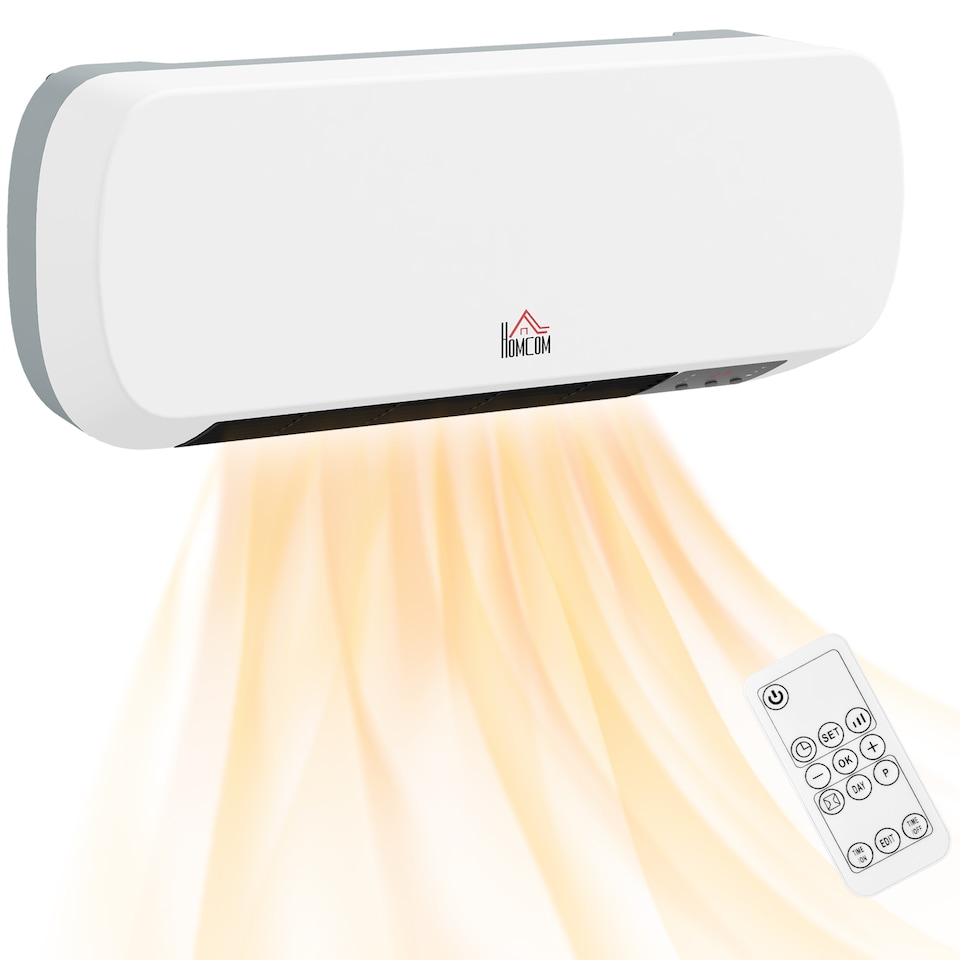 image 1 of HOMCOM Electric Heater, 2000W Wall Mounted Ceramic Space Heater with Remote Control, 3 Modes, Timer, Overheat Protection for Home, White