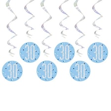 Blue Glitz Age 30 Holographic Hanging Swirl Decorations - Pack of 6
