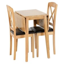 Mason Double Drop Leaf Dining Set - Oak Varnish/Brown Faux Leather Brown