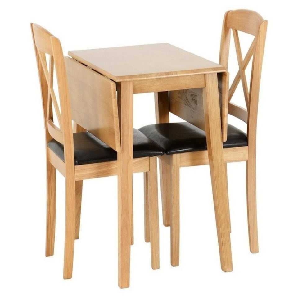 image 1 of Mason Double Drop Leaf Dining Set - Oak Varnish/Brown Faux Leather Brown