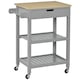 image 6 of HOMCOM Kitchen Trolley Utility Cart on Wheels with Rubberwood Worktop Towel Rack