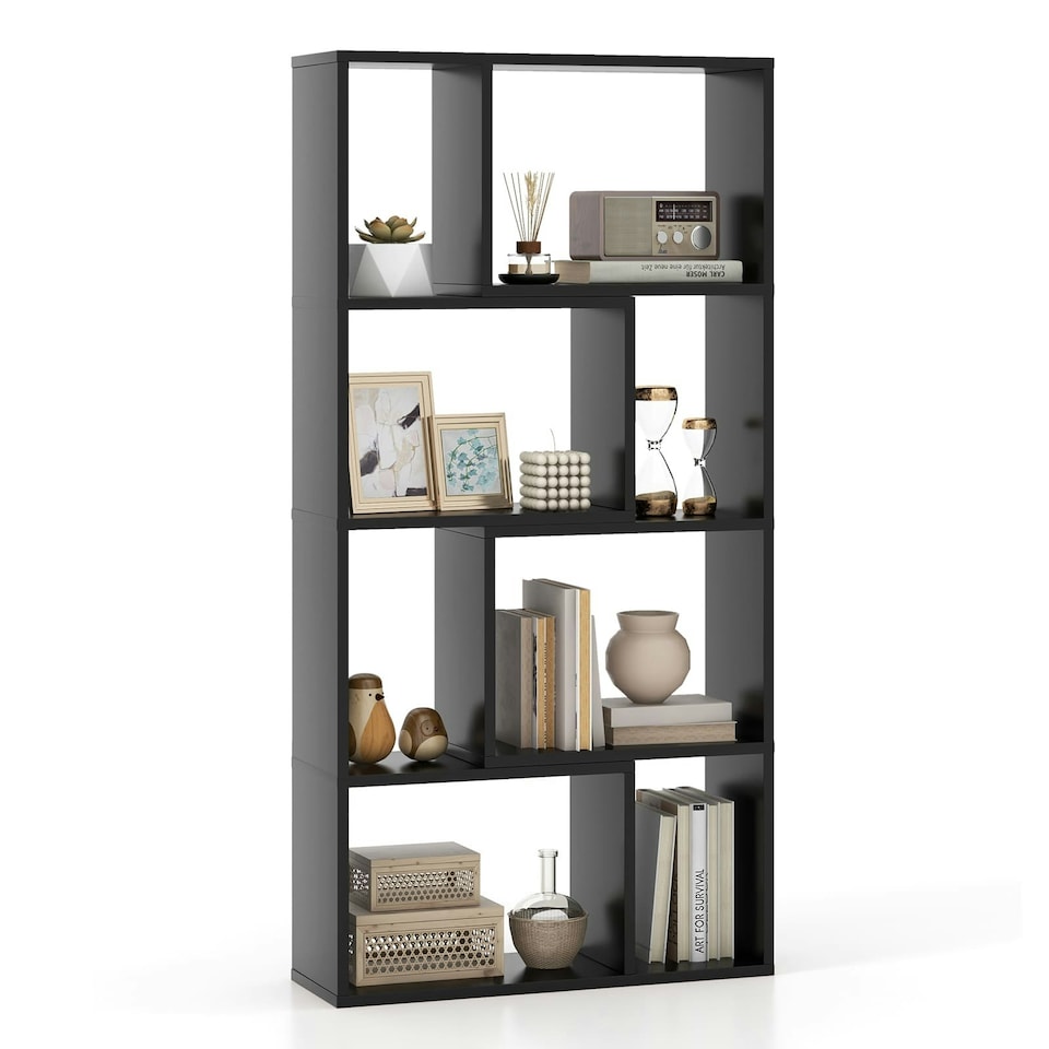 image 1 of COSTWAY 5-Tier Geometric Bookshelf Bookcase Organizer Black Black