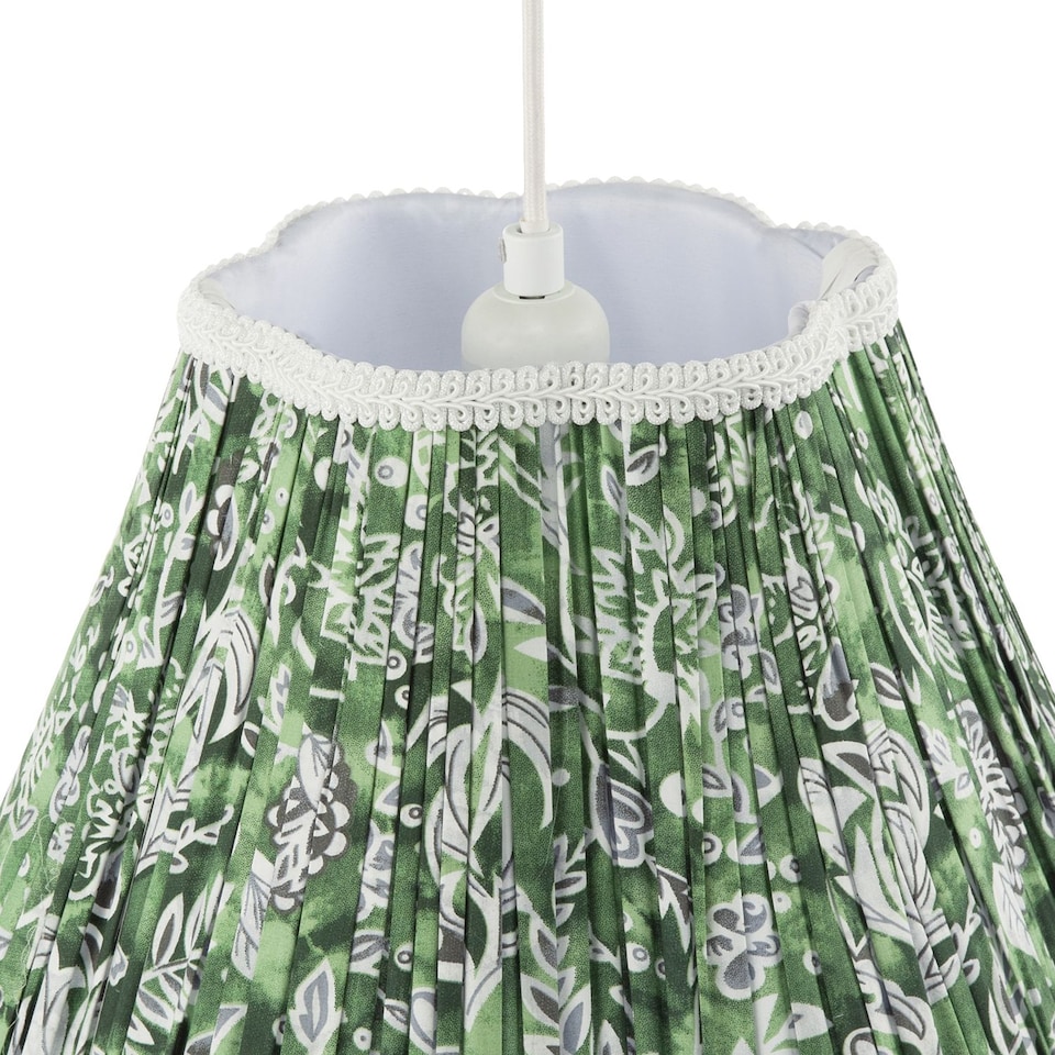image 1 of Emerald Green and White Floral Victorian Lamp Shade with Embroidery | Green | Emerald Green | 1