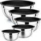 image 4 of Mixing Bowl Set of 5, Stainless Steel Nesting Bowls for Meal Preparation Kitchen Baking Air Tight Black lids
