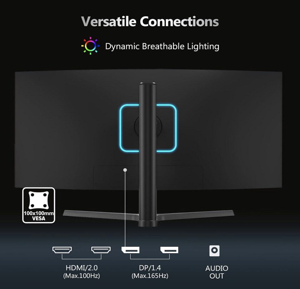 image 1 of Z-Edge 34 Inch Ultrawide Curved Gaming Monitor 165Hz 3440x1440 VA 1500R | 21:9 PC Monitor UWQHD, 1ms MPRT, Adjustable Stand, 100% sRGB, FreeSync, DisplayPort (165Hz) HDMI (100Hz), PIP & PBP, Black