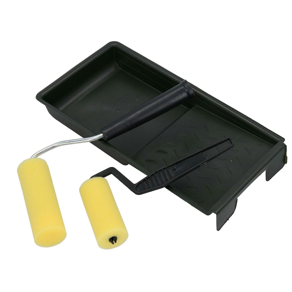 image 1 of 3" + 4" Mini Paint Roller Tray Set Foam Sleeves Rollers Solvent Based Painting 3pk