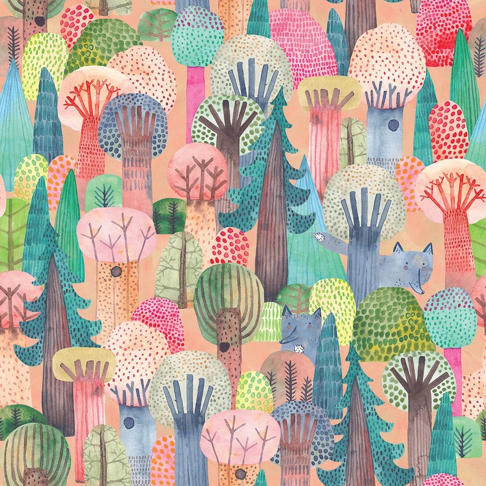 image 1 of Wolves in the Wood Wallpaper in Brights | Multi | Brights