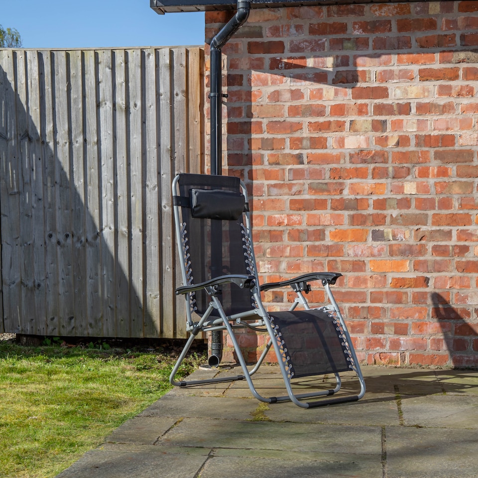 image 1 of Multi Position Garden Zero Gravity Relaxer Chair Sun Lounger in Black & Silver | Black | Black