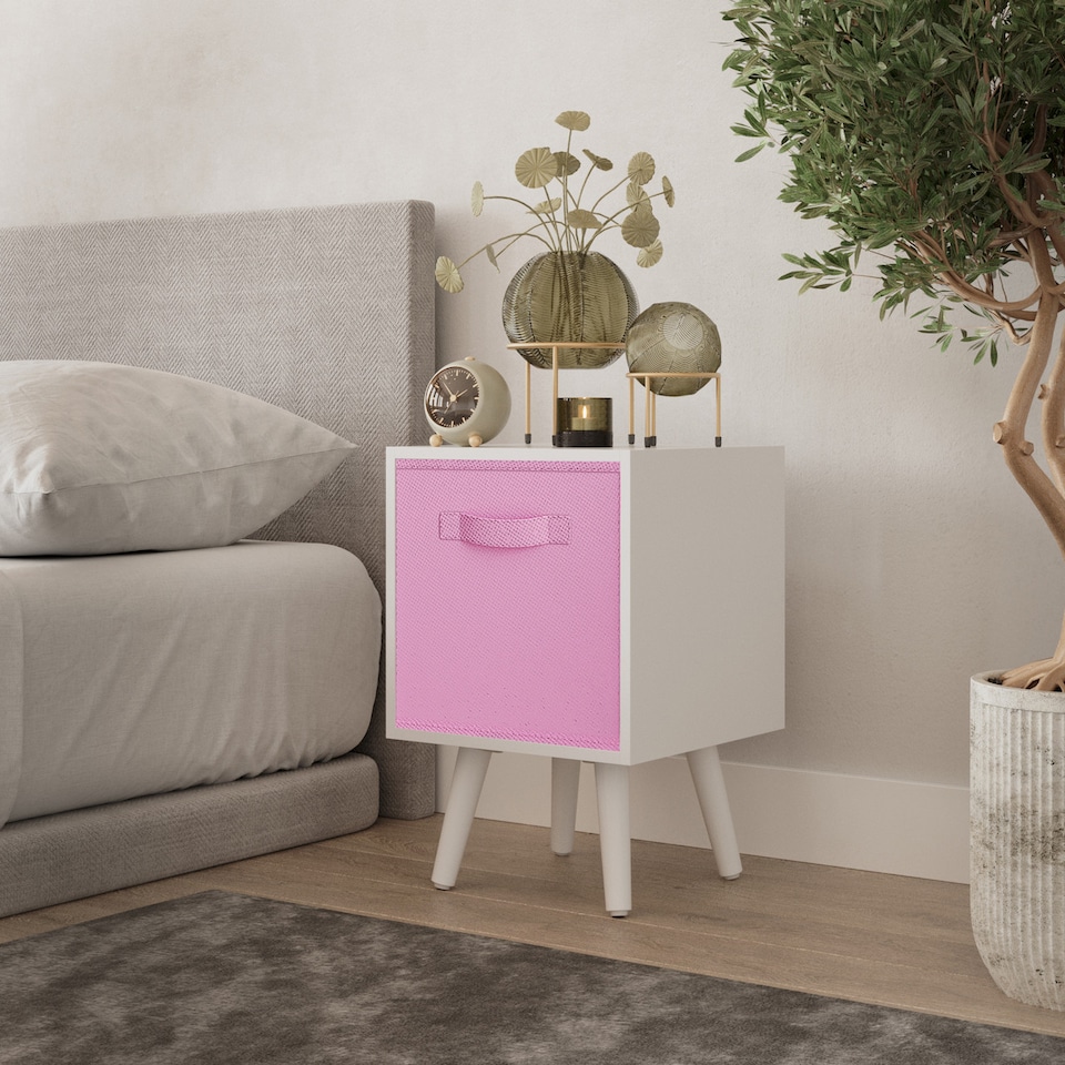 image 1 of White 1-Drawer Cube Shelving Unit with Scandinavian Legs | Pink | Light Pink & White | 1
