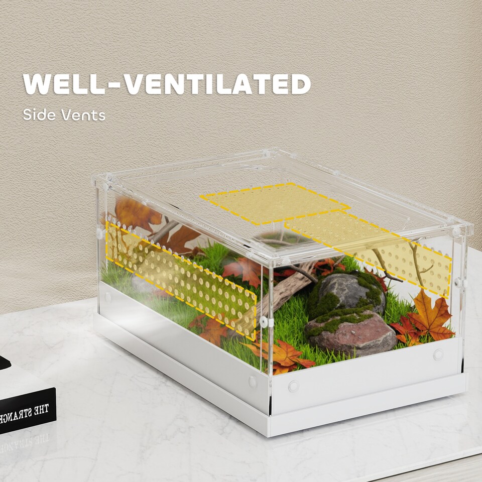 image 1 of PawHut Reptile Terrarium,Vivarium with Top Sliding Door, 360 degree Acrylic Reptile Tank Breeding Box with Vents, for Snake, Frog, Spider, Gecko, Tarantula, Stick Insect, Praying Mantis | Clear