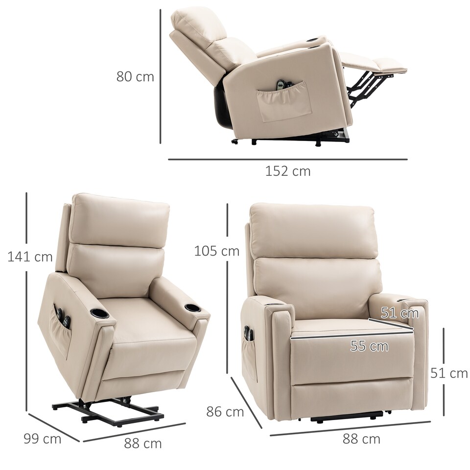 image 1 of HOMCOM Riser and Recliner Chair for the Elderly, Electric Microfibre Upholstered Lift Chair with Vibration Massage and Heat, Quick Assembly, Remote Control, Cup Holders, Side Pockets, Beige