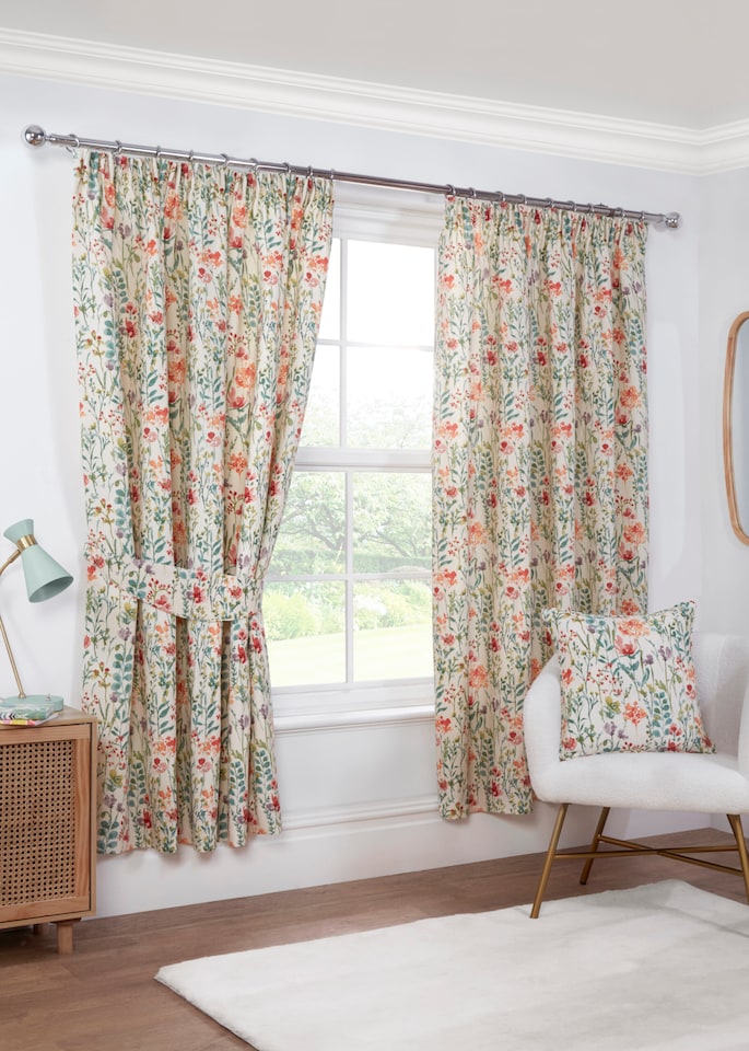 image 1 of Amaryllis - Fully Lined Floral Curtains - Pencil Pleat - Polycotton (Multi, 90'' x 90'' - 229cm x 229cm (Pair)) | Multi