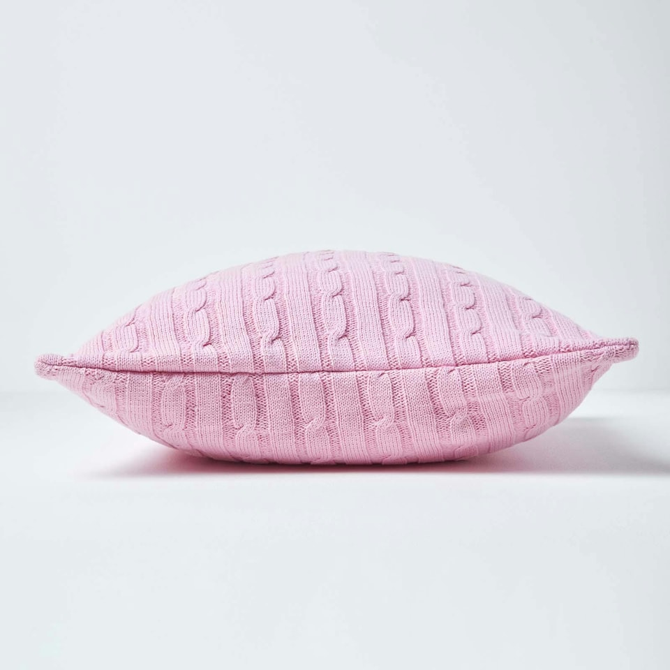 image 1 of Homescapes Cotton Cable Knit Pastel Pink Cushion Cover - 45 x 45 cm | Pink | Pink | 45 x 45 cm
